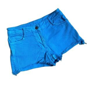 Sandro Paris Bold Blue Cropped Frayed Hem Jeans Shorts Size 36